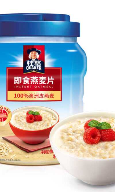 美国桂格QUAKER即食燕麦片1000克罐装。健康早餐谷物，膳食纤维，无添加糖